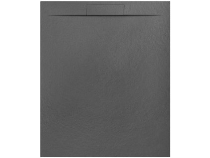 Tmavě šedá obdélníková sprchová vanička Nilo gris 120x100 cm z litého mramoru s integrovaným podélným odtokovým žlábkem.