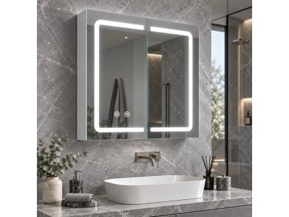 [Kód: MC-BG8070] Hliníková zrcadlová skříňka s LED osvětlením Besteco Luxa 80x70 cm s odmlžováním a zásuvkou.