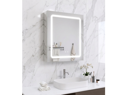 [Kód: MC-BG6070] Zrcadlová skříňka BESTECO Luxury 60x70 cm s kruhovým pískováním, vnitřním LED osvětlením a panty Blum.