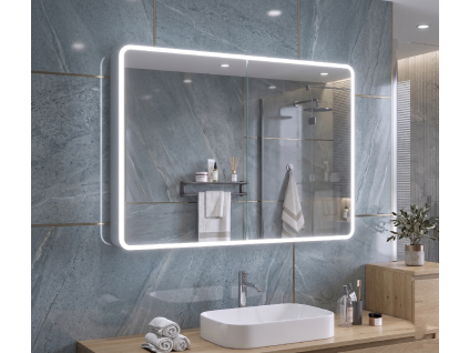 [Kód: MC-CR1070] Zrcadlová skříňka BESTECO Prince 100x70 cm s oblými rohy, pískovaným okrajem a LED osvětlením, vybavená panty Blum.