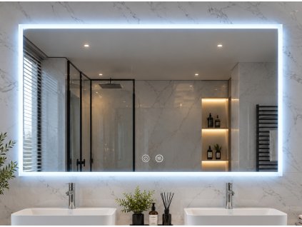 [Kód: MLES80X12-H] Velkoformátové obdélníkové LED zrcadlo BESTECO 120x80 cm s 20mm pískovaným okrajem, předním i zadním osvětlením a dotykovým panelem.