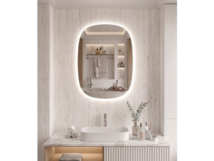 [Kód: MLE6080H] Asymetrické LED zrcadlo BESTECO 60x80 cm s předním i zadním osvětlením a dotykovým panelem.