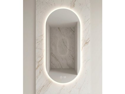 [Kód: MLE6012U-H] Oválné LED zrcadlo BESTECO 60x120 cm s předním i zadním osvětlením a dotykovým panelem.