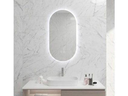 [Kód: MLE4080U-H] Úzké oválné LED zrcadlo BESTECO 40x80 cm s předním i zadním osvětlením a dotykovým panelem.