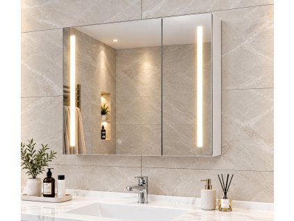 Zrcadlová skříňka Stripe 80x70cm s LED osvětlením a zvětšovacím zrcátkem Mars 80