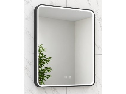 LED koupelnové zrcadlo 60x80 cm s kartáčovaným černým rámem a dotykovým ovládáním, Kód:DEIRAZ6080LEDSBBK
