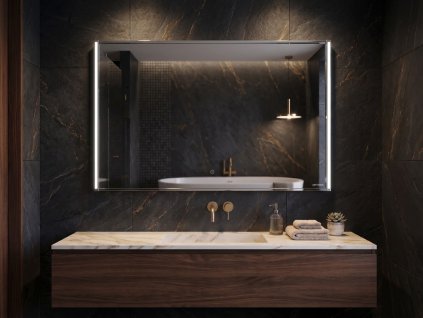 [Kód:HLM120] Obdélníkové LED zrcadlo 120x62 cm v koupelně s efektním duálním osvětlením rámu.