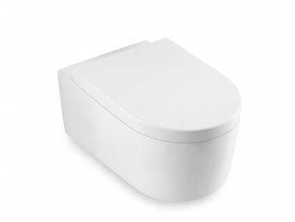 [Kód: STR2044] Závěsné WC BESTECO Flos bílé 36x55 cm sanitární keramika detail mísy a Soft-Close sedátka.