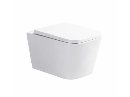 Závěsné WC BESTECO ORLO hranatý design bílá barva Rimless splachování rozměr 35x50,5 cm se SLIM Soft-Close sedátkem, TR2216