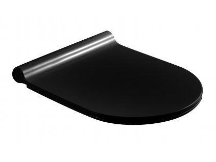 [Kód: TR2040-18SS] Černé tenké WC sedátko BESTECO Flos Slim Soft-Close z duroplastu detail nerezových úchytů.