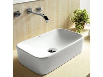 Keramické umyvadlo na desku Besteco Cotto s rozměry 49x30x12 cm bez otvoru pro baterii v lesklé bílé barvě.
