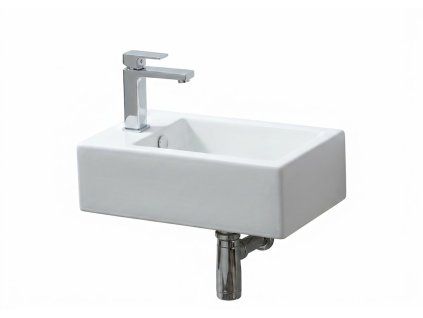 [Kód: TR4127] Besteco Brainy Keramické umývátko na WC 50x25 cm, s otvorem pro baterii vlevo, bílé