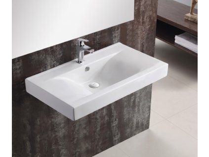 [Kód: KUBE80] Hranaté keramické umyvadlo Besteco Kube o rozměru 80x48 cm v lesklé bílé barvě.