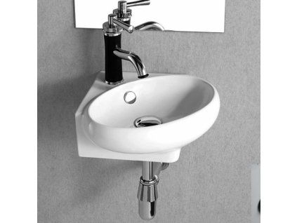 Rohové keramické umyvadlo Besteco Avancer 2 s rozměry 35x34x13 cm v lesklé bílé barvě. Kód:TR4518