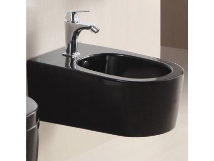 Závěsný bidet BESTECO NERO černá lesklá keramika oblý design s přepadem rozměry 36x56 cm, kód BE5019-18
