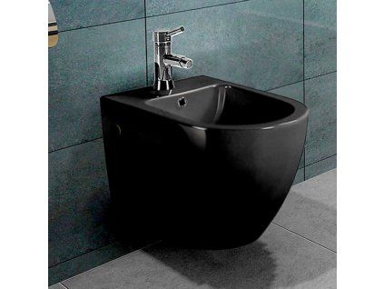 Závěsný bidet BESTECO BOCH v černé matné barvě sanitární keramika skryté uchycení s přepadem a otvorem pro baterii rozměr 37x55 cm, kód BE5376-18