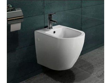 Závěsný bidet BESTECO BOCH bílá lesklá sanitární keramika úprava Anticalc proti vodnímu kameni rozměr 37x55 cm skryté uchycení s přepadem, kód BE5376W