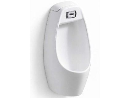 Závěsný keramický pisoár BESTECO v bílém lesku se senzorovým splachováním na baterie a integrovaným keramickým sifonem, kód TR6016