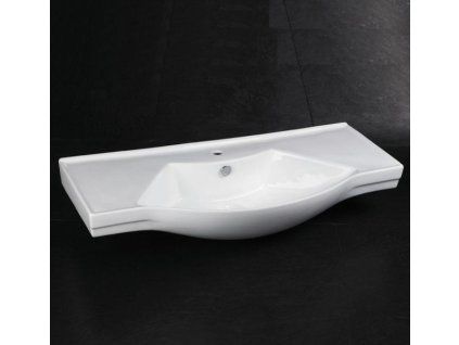 [Kód: SANO120]Keramické dvojumyvadlo Besteco Sano 118x38 cm v lesklé bílé barvě.