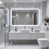 [Kód:MLS7010] Obdélníkové LED zrcadlo 100x70 cm v koupelně s nastavitelnou teplotou barvy světla a dotykovým ovládáním.obvodového osvětlení a dotykového spínače.