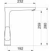 Technický výkres černé kuchyňské baterie Metalia 58 s kótami výšky 280 mm a vyložení ramene