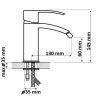 Technický výkres s rozměry bidetové baterie Besteco Ginko – výška 145 mm, vyložení 130 mm.
