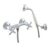 Nástěnná sprchová baterie BESTECO RetroChrom set s ruční sprchou a otočným držákem, křížové kohoutky, chrom, kód MK180.5