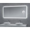 [Kód: MLS6514MA-TIME] Velkoformátové ploché LED zrcadlo Besteco Bright Time 140x65 cm detail integrované kosmetické lupy a digitálních hodin.