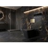 Závěsné WC BESTECO ORLO hranatý design černá matná barva bezokrajové Rimless splachování kompaktní délka 36x51 cm včetně tenkého Slim Soft-Close sedátka, kód TR2216-U18