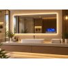 LED zrcadlo BESTECO Bright 120x65 cm s nastaveným teplým tónem osvětlení v moderní koupelně. Kód: MLE6512LCD