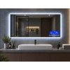 Koupelnové LED zrcadlo BESTECO Bright 120x65 cm s displejem a studeným bílým podsvícením nad umyvadlem.