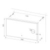 Technické rozměrové schéma koupelnového zrcadla BESTECO Magnify 1200x650 mm s vyznačeným umístěním lupy.