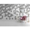 Stěna v jídelním koutu obložená šedou a bílou hexagonální dlažbou Element blanco a gris