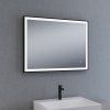 [Kód: MFG8080] Asymetrické ploché LED zrcadlo BESTECO tvar kapky 70x80 cm detail obvodového osvětlení a dotykového spínače.