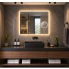 Koupelnové LED zrcadlo BESTECO Bright Time 80x65 cm nastavitelná barva světla CCT hodiny kosmetická lupa 5x funkce odmlžování hliníkový korpus, kód MLS6508MA-TIME-H