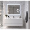 Koupelnové LED zrcadlo BESTECO Bright Time 80x65 cm nastavitelná barva světla CCT hodiny kosmetická lupa 5x funkce odmlžování hliníkový korpus, kód MLS6508MA-TIME-H