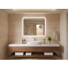 Koupelnové LED zrcadlo BESTECO Bright Time 80x65 cm nastavitelná barva světla CCT hodiny kosmetická lupa 5x funkce odmlžování hliníkový korpus, kód MLS6508MA-TIME-H