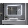Koupelnové LED zrcadlo BESTECO Bright Time 100x65 cm se studeným bílým podsvícením, integrovanou 5x lupou a digitálními hodinami