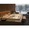 Zabudovaná vana Linea 190x120 cm v moderní koupelně s dřevěným obložením