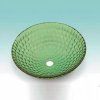 [Kód: GB4200] Zelené transparentní skleněné umyvadlo na desku besteco Green Bubble o průměru 42 cm, detail masivního 12mm tvrzeného bezpečnostního skla a krystalických odlesků světla.