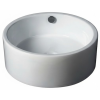 [Kód: P7034] Bílé lesklé keramické umyvadlo na desku besteco Fovea o průměru 42 cm, detail minimalistického kulatého tvaru a prémiové neporézní glazury.