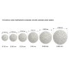 Srovnávací diagram velikostí kulatých hlavových sprch od průměru 150 mm do 500 mm