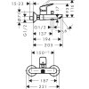 technický vykres Hansgrohe vanová baterie Logis nástěnná, matná černá 71400670