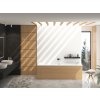 Inspirace pro moderní světlou koupelnu s velkou obdélníkovou vanou Varia obloženou světlým dřevem, minimalistickým designem a dřevěným stropním dekorem.