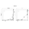 Technický nákres s rozměry pro čtvercový sprchový kout Besteco Hammer 100x100 cm, kótovaný půdorys instalace
