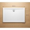 Produktový náhled sprchové vaničky Durabe na dřevěném podkladu s kótami: délka 120 cm, šířka 80 cm a výška 3 cm