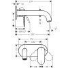 Technický výkres Hansgrohe umyvadlová baterie Vernis Blend 71576670, černá matná