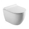 [Kód: BE2196] Závěsné WC BESTECO Arco bílé Rimless 35,5x48,5 cm detail zkrácené mísy a SLIM Soft-Close sedátka.