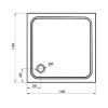 Technický nákres a rozměry čtvercové sprchové vaničky Loft 100x100 cm s průměrem odtoku 90 mm