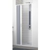 [Kód: 135001] Sprchová zástěna HOPA Flex Marte New 160-180x185 cm zavírání do středu detail transparentních PVC lamel a mechanismu.
